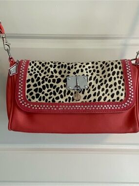 PRICE DROP ! NWOT coral Shoulder Bag with Black & White Animal Print Flap